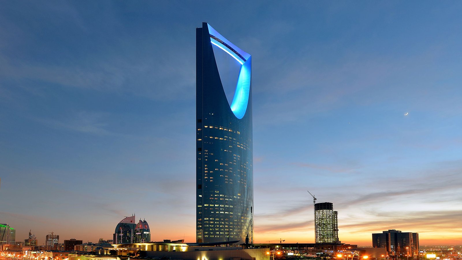 Kingdom Tower in Riyadh city skyline, featured in Passion Group presentation design for Saudi Arabia